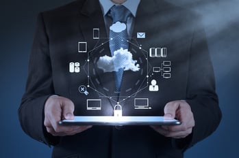Businessman hand working with a Cloud Computing diagram on the new computer interface as concept-3